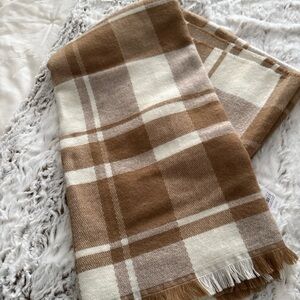 LOFT Tan and Cream plaid Oversized Scarf Wrap